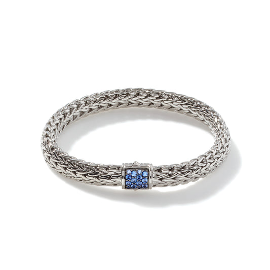 John Hardy Classic Chain Silver Lava Medium Bracelet with Blue Sapphire - John Hardy