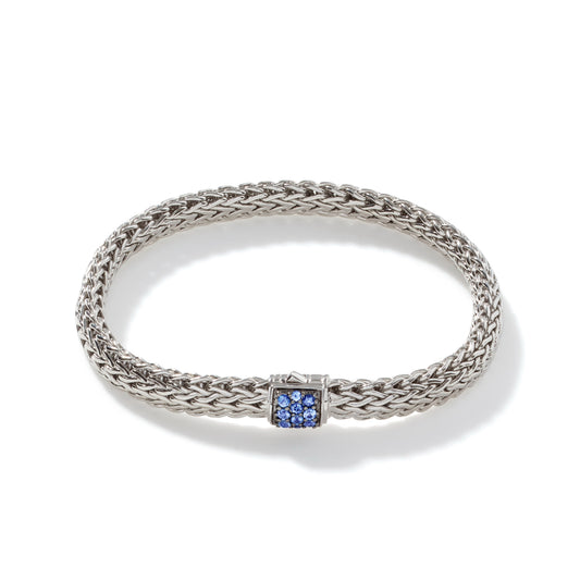 John Hardy Classic Chain Silver Lava Small Bracelet with Blue Sapphire - John Hardy