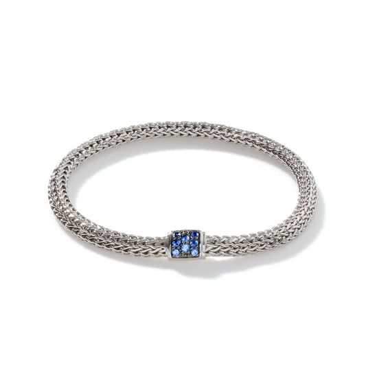 John Hardy Classic Chain Silver Lava Extra-Small Bracelet with Blue Sapphire - John Hardy