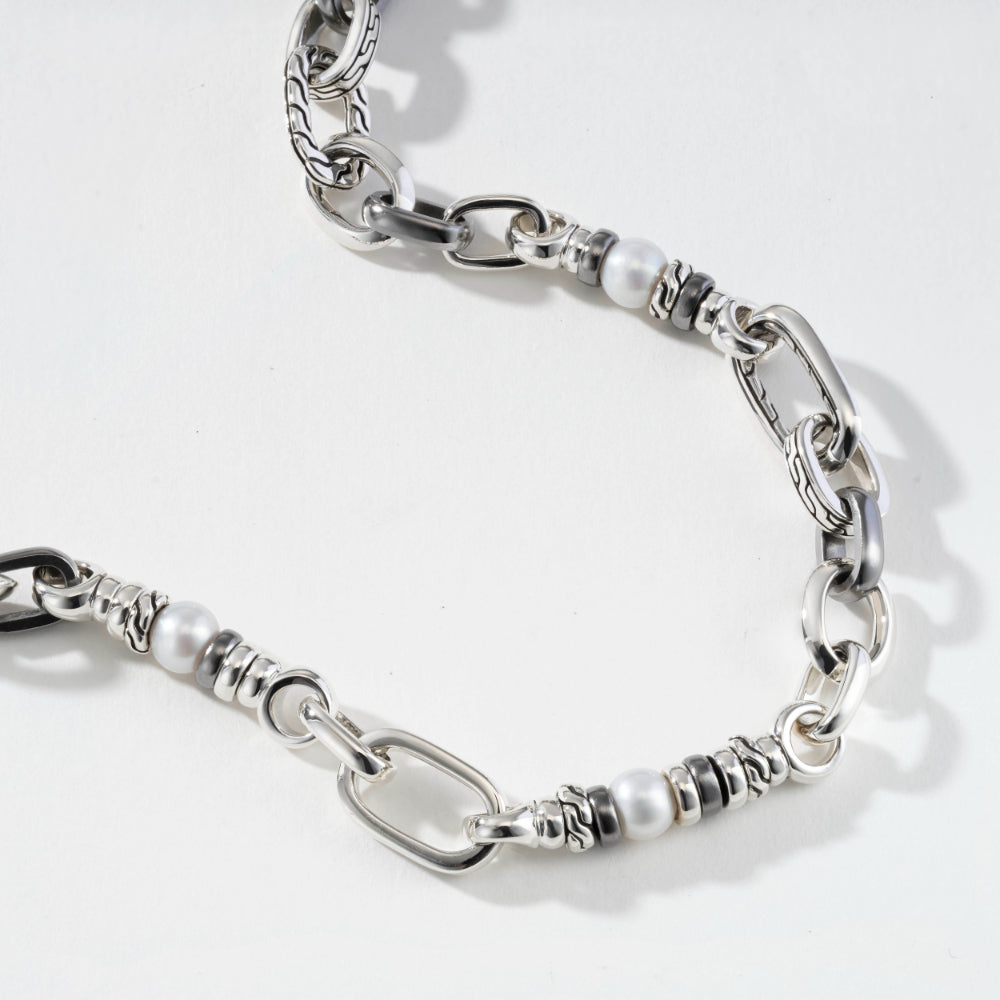 John Hardy Classic Chain Silver Bracelet with 5-5.5mm Cultured Fresh Water Pearl - John Hardy