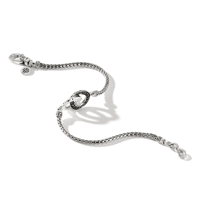 John Hardy Classic Chain Hammered Silver Bracelet with Lobster Clasp with Treated Black Sapphire and Black Spinel - John Hardy