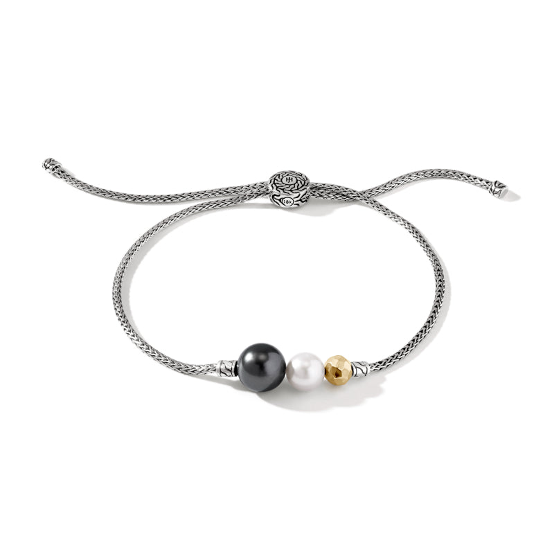 John Hardy Classic Chain Hammered 18K Gold & Silver 1.8mm Chain Pull Through Bracelet with Tahitian Pearl - John Hardy