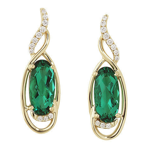 Chatham 14k Yellow Gold Emerald & Diamond Earrings - Chatham