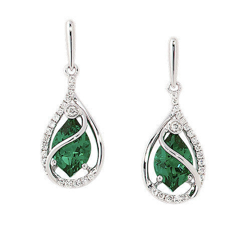 Chatham 14k White Gold Emerald & Diamond Earrings