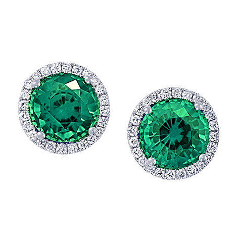 Chatham 14k White Gold Emerald & Diamond Earrings