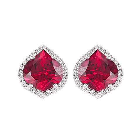 Chatham 14k White Gold Ruby & Diamond Earrings