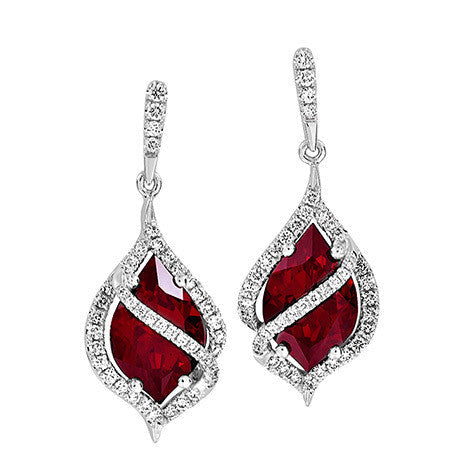 Chatham 14k White Gold Ruby & Diamond Earrings