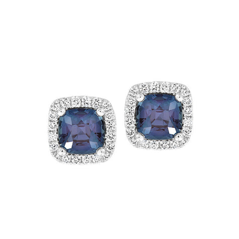 Chatham 14k White Gold Alexandrite & Diamond Earrings