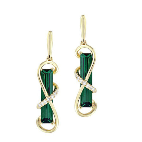 Chatham 14k Yellow Gold Emerald & Diamond Earrings