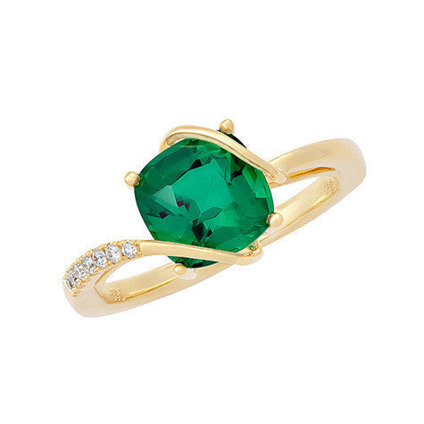 Chatham 14k Yellow Gold Emerald & Diamond Ring - Chatham