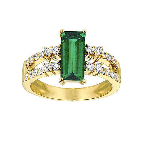 Chatham 14k Yellow Gold Emerald & Diamond Ring - Chatham