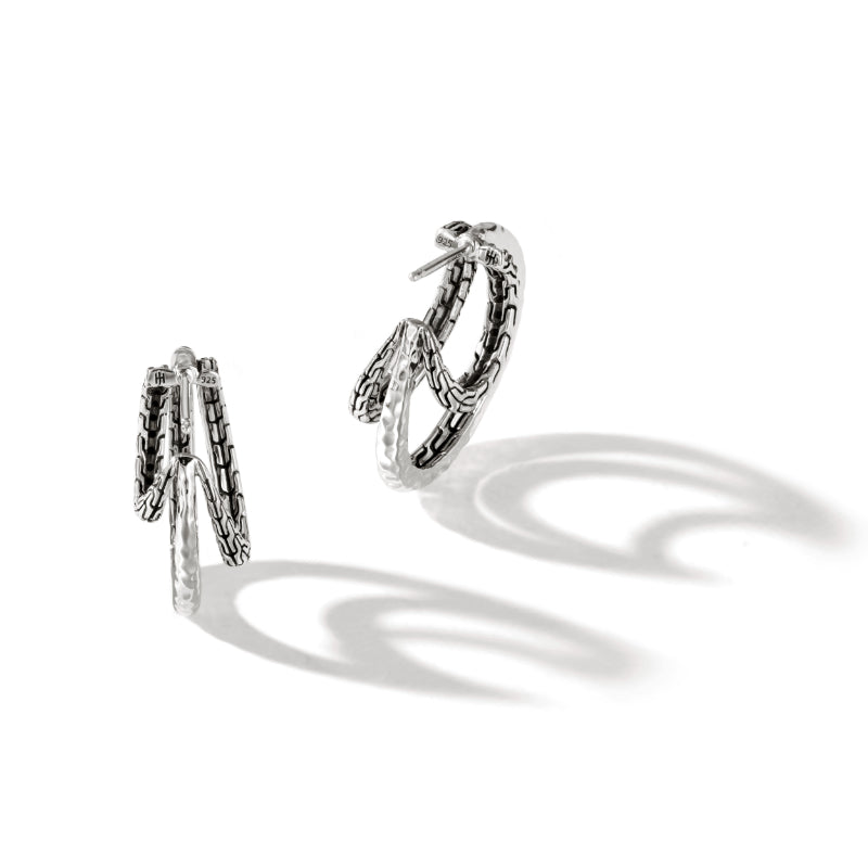 John Hardy Classic Chain Hammered Silver Earrings with Treated Black Sapphire and Black Spinel