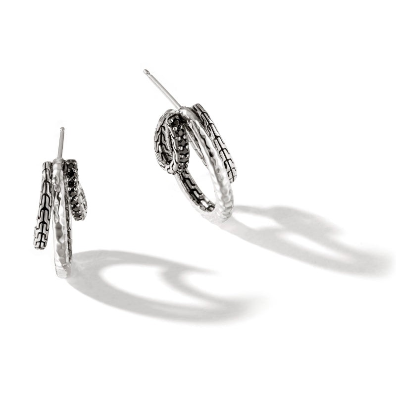John Hardy Classic Chain Hammered Silver Earrings with Treated Black Sapphire and Black Spinel