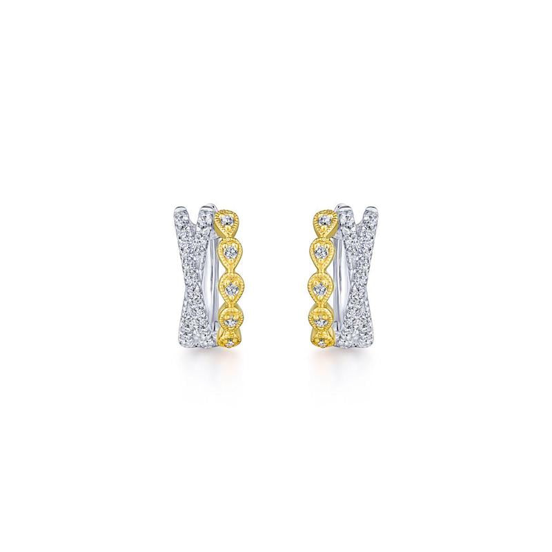 Gabriel & Co. 14k Two Tone Contemporary Diamond Huggie Earrings - Gabriel & Co. Fashion