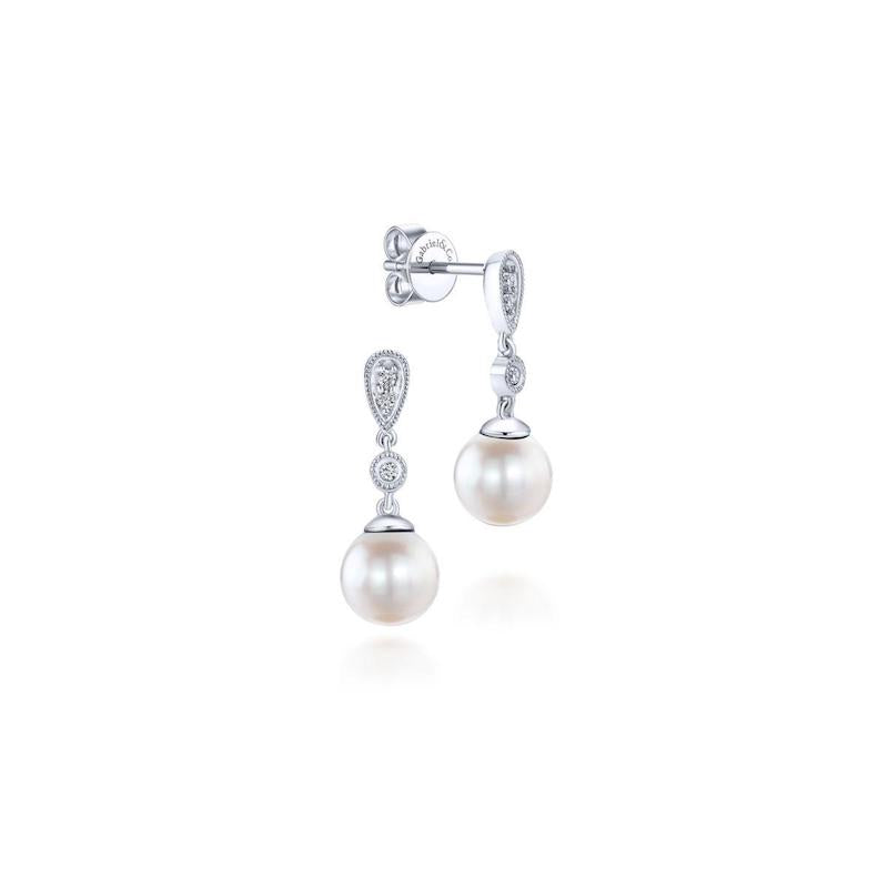 Gabriel & Co. 14k White Gold Grace Pearl & Diamond Drop Earrings - Gabriel & Co. Fashion
