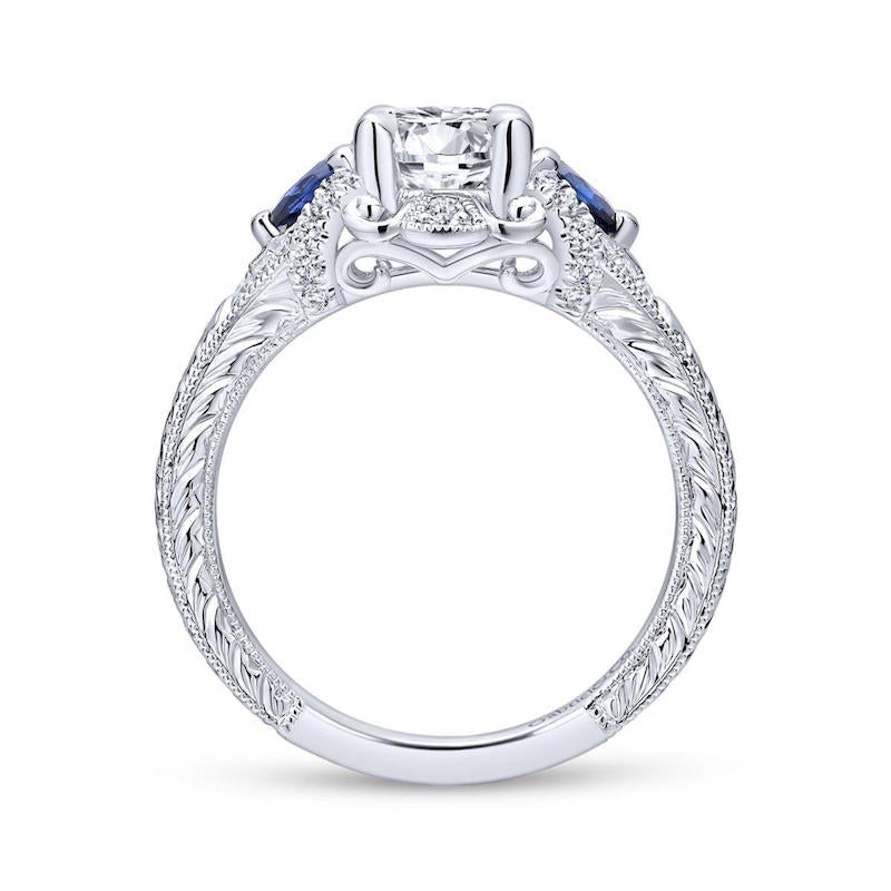 Gabriel & Co. 14k White Gold Victorian 3 Stone Diamond & Gemstone Engagement Ring - Gabriel & Co.