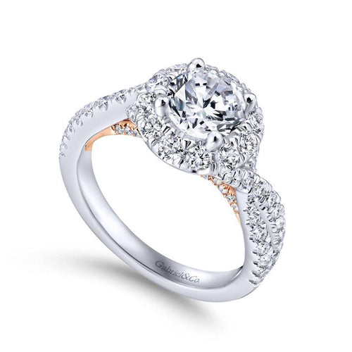 Gabriel & Co. 14k Two Tone Gold Blush Halo Engagement Ring - Gabriel & Co.