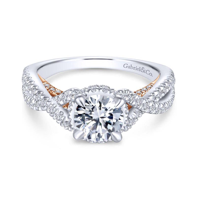 Gabriel & Co. 14k Two Tone Gold Crown Twisted Engagement Ring - Gabriel & Co.