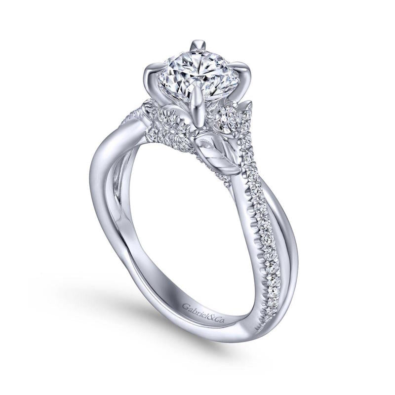 Gabriel & Co. 14k White Gold Floral Twisted Engagement Ring - Gabriel & Co.