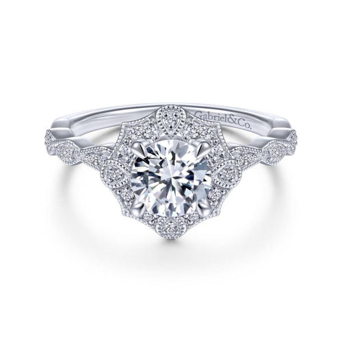 Gabriel & Co. 14k White Gold Art Deco Halo Engagement Ring - Gabriel & Co.