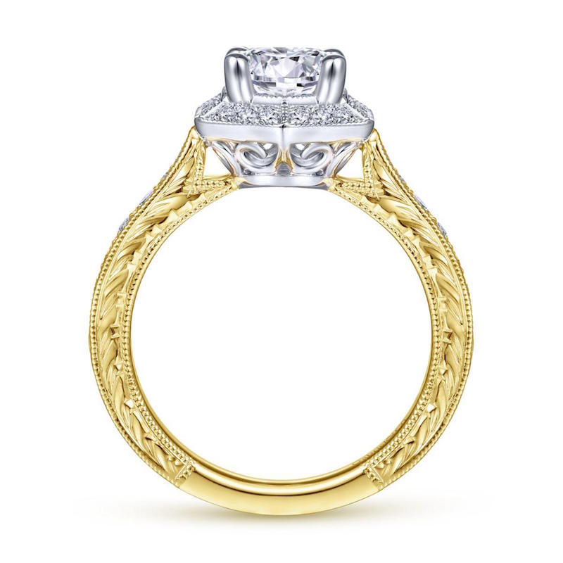 Gabriel & Co. 14k Two Tone Gold Art Deco Halo Engagement Ring - Gabriel & Co.