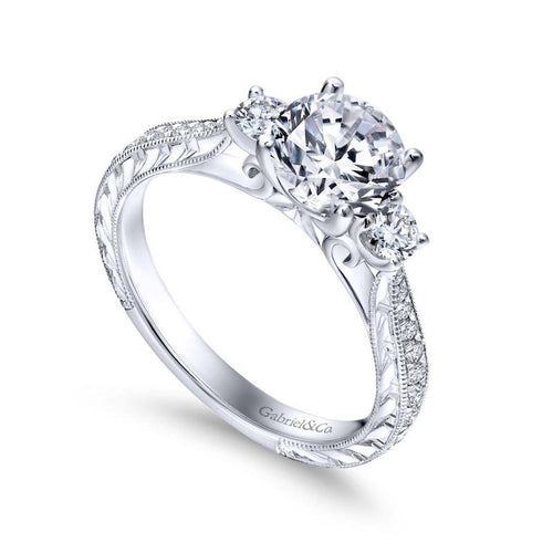 Gabriel & Co. 14k White Gold Contemporary 3 Stone Engagement Ring - Gabriel & Co.