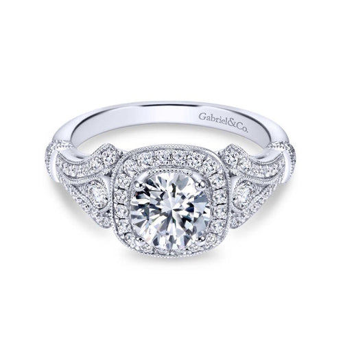 Gabriel & Co. 14k White Gold Victorian Vintage Engagement Ring - Gabriel & Co.