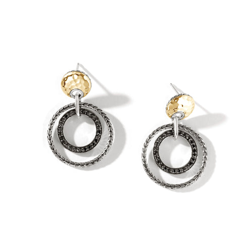 John Hardy Classic Chain Hammered 18K Gold & Silver Earrings with Treated Black Sapphire BG