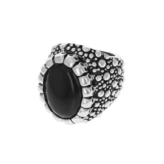 King Baby Sting Ray Texture Ring With (18X25Mm) Onyx Cabochon In Skull Bezel - King Baby