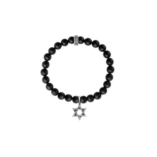 King Baby 8Mm Black Onyx Bead Bracelet With Silver Star Of David - King Baby