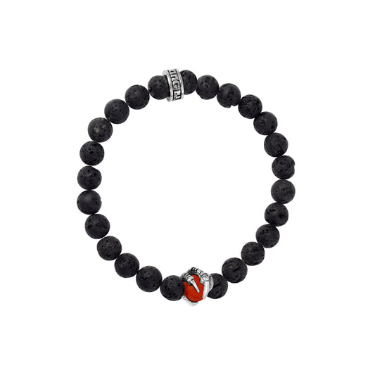 King Baby 8Mm Lava Rock Bracelet With Red Coral Raven Claw - King Baby