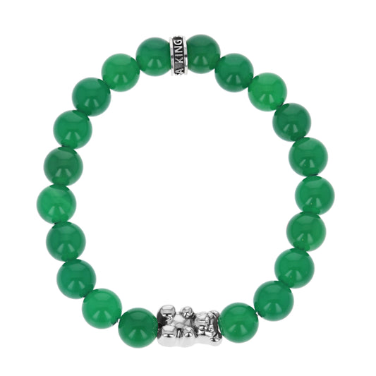 King Baby Green Agate Beaded Bracelet W/ Large Silver Gummie Bear - King Baby