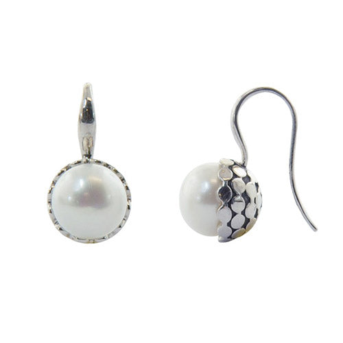 Honora Sterling Silver White Button Freshwater Cultured Pearl Dangle Earrings - Honora