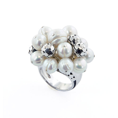 Honora Sterling Silver White Round Ringed Freshwater Cultured Pearl Cluster Ring