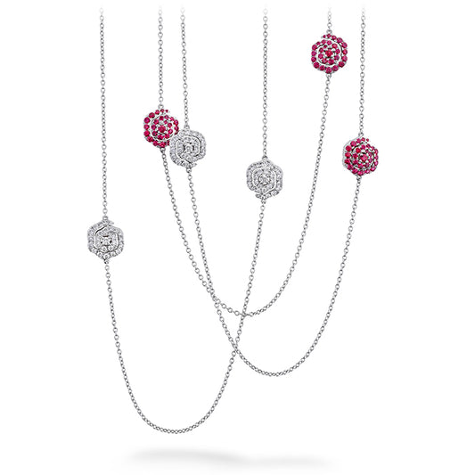 Hearts on Fire Lorelei Diamond and Ruby Floral Station Necklace - Hearts on Fire