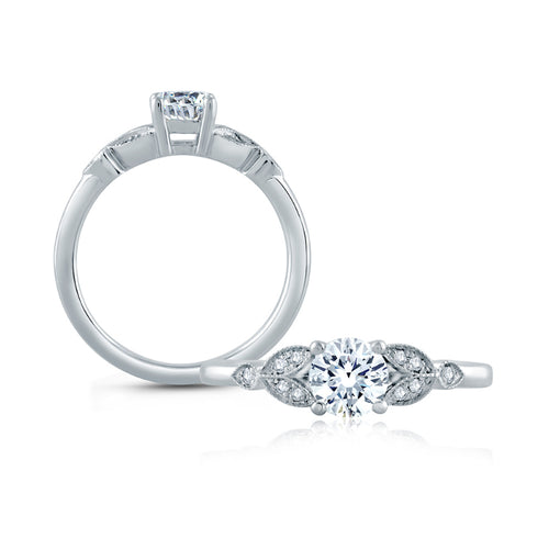 A. Jaffe Floral Milgrain Accent Round Center Solitaire Engagement Ring