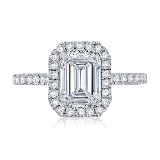 A. Jaffe Emerald Cut Diamond Halo Engagement Ring with Quilted Interior - A. Jaffe