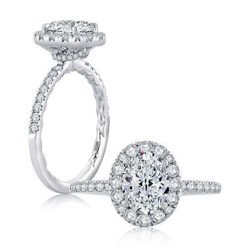 A. Jaffe Oval Halo Engagement Ring with Belted Gallery Detail - A. Jaffe