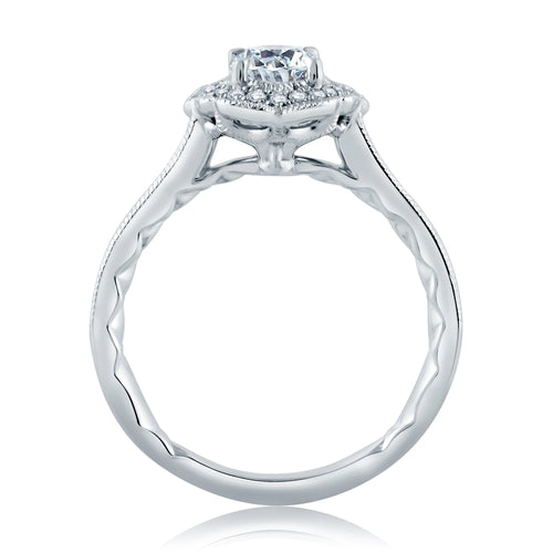A. Jaffe Floral Inspired Milgrain Detail Halo Oval Engagement Ring