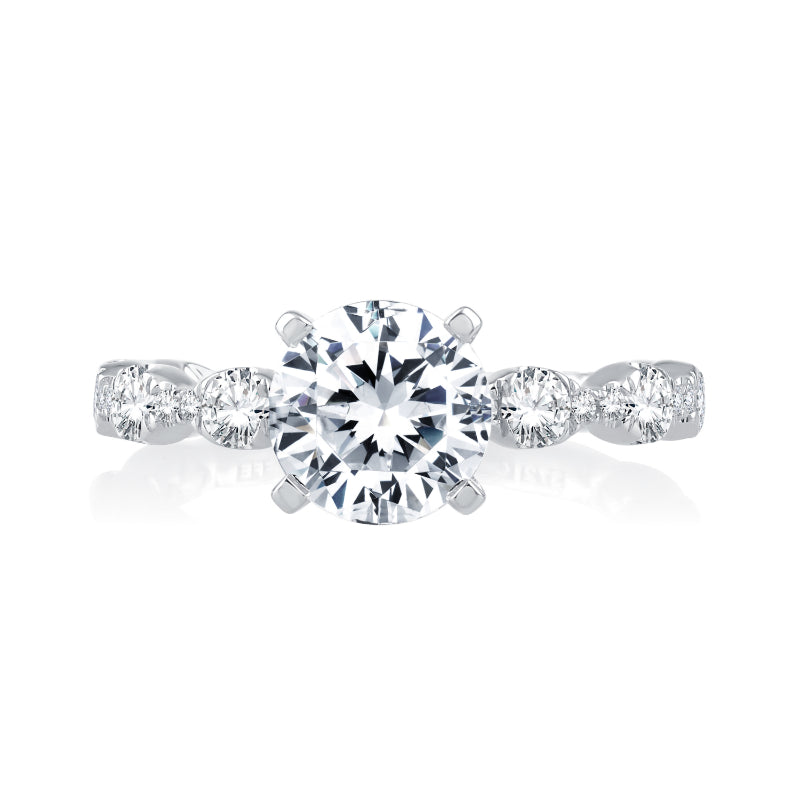 A. Jaffe Four Prong Diamond Engagement Ring with Scalloped Band