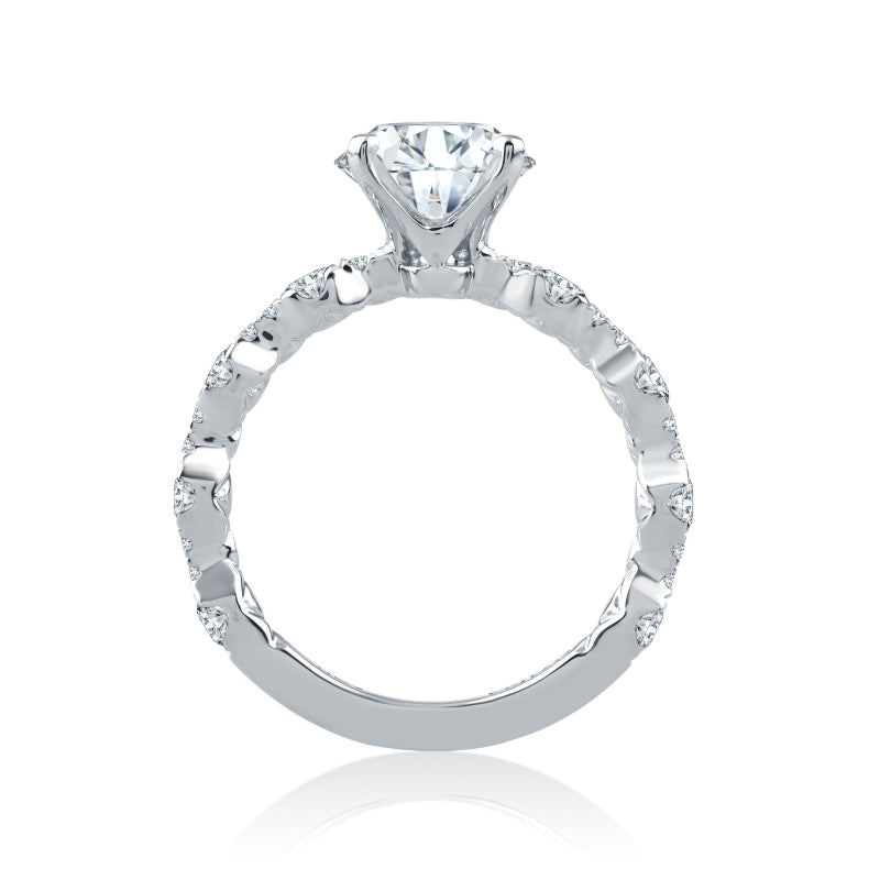 A. Jaffe Four Prong Diamond Engagement Ring with Scalloped Band - A. Jaffe