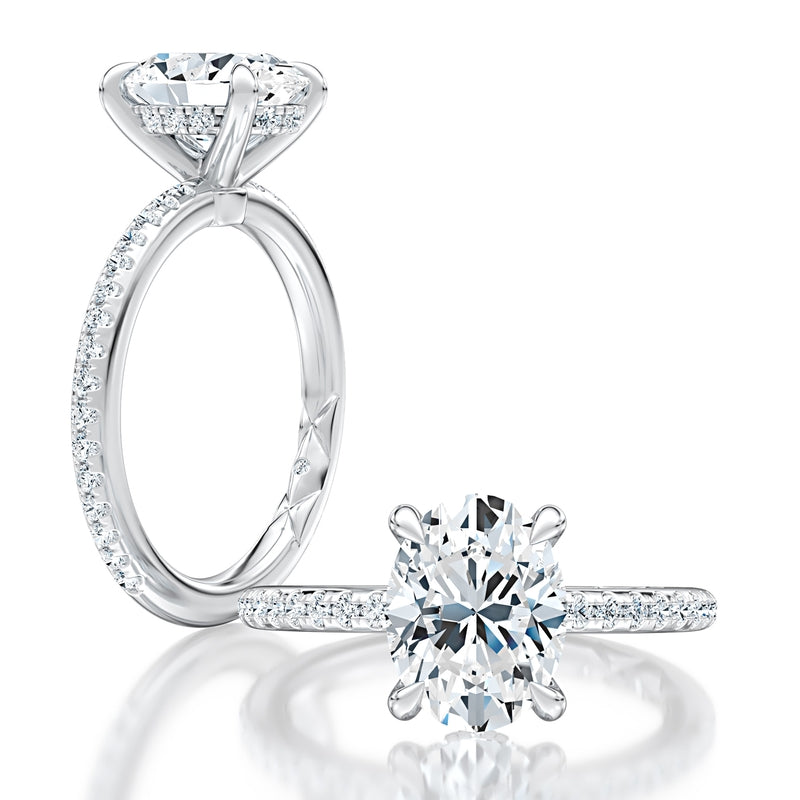 A. Jaffe Diamond Halo Round Cut Engagement Ring with Pave Band