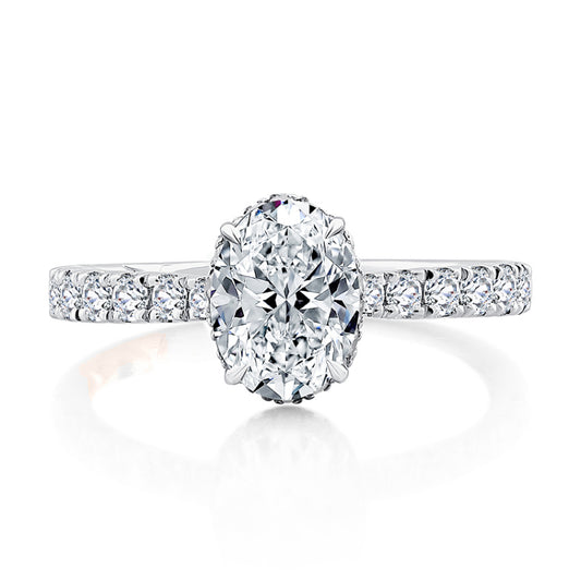 A. Jaffe Oval Cut Shared Prong Diamond Engagement Ring with Hidden Halo - A. Jaffe