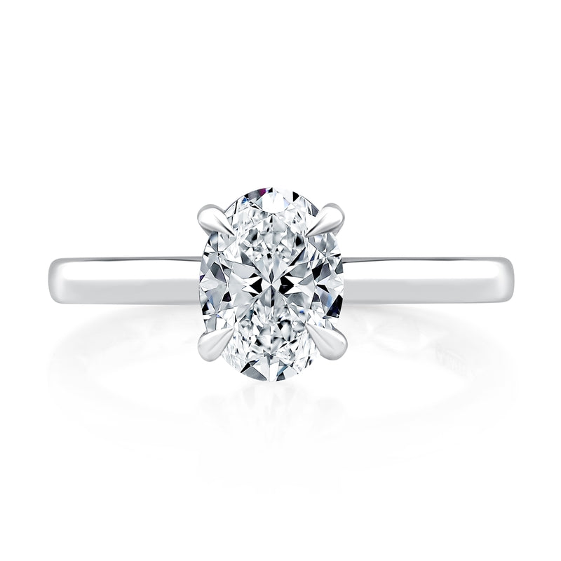 A. Jaffe Hidden Halo Oval Cut Diamond Solitaire Engagement Ring with Quilted Interior - A. Jaffe