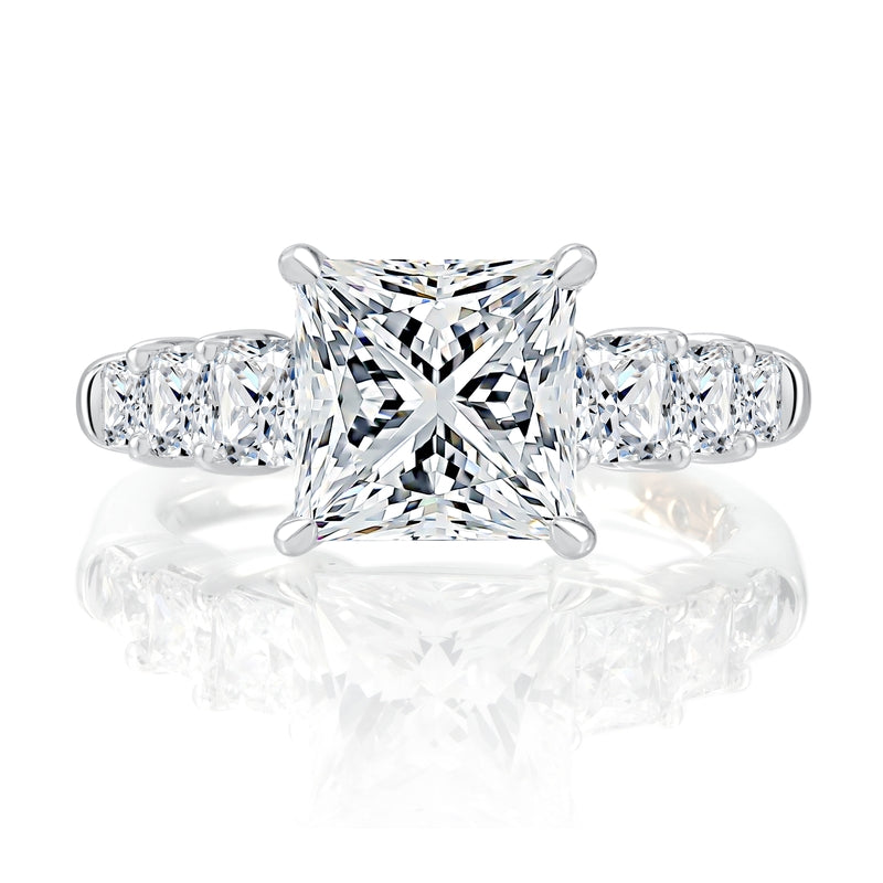 A. Jaffe Four Prong Seven Stone Asscher Diamond Engagement Ring