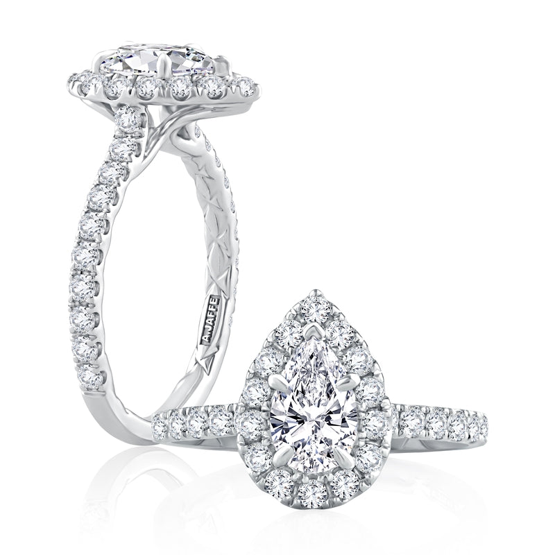 A. Jaffe Diamond Pear Center Engagement Ring with Diamond Halo