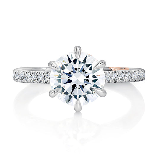 A. Jaffe Six Prong Round Center Diamond Engagement Ring with Diamond Band - A. Jaffe