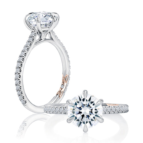 A. Jaffe Six Prong Round Center Diamond Engagement Ring with Diamond Band