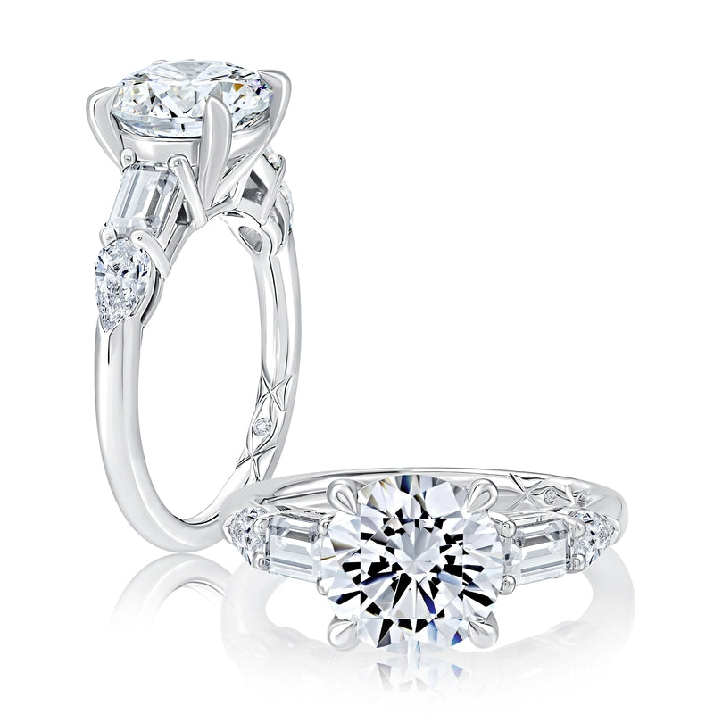 A. Jaffe Five Stone Diamond Engagement Ring with Baguette and Pear Shaped Stones