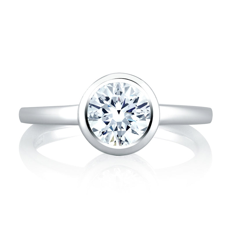 A. Jaffe Diamond Halo Round Cut Engagement Ring with Pave Band - A. Jaffe
